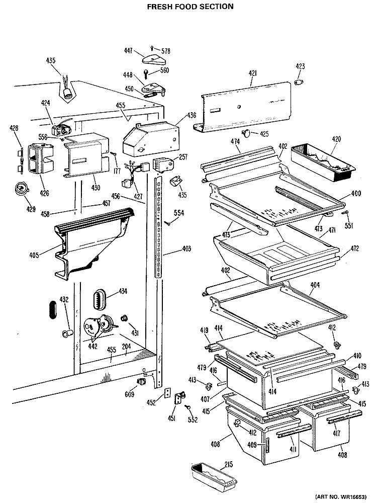 FRESH FOOD SECTION Diagram and Parts List for TFX24ZJF  General Electric Refrigerator