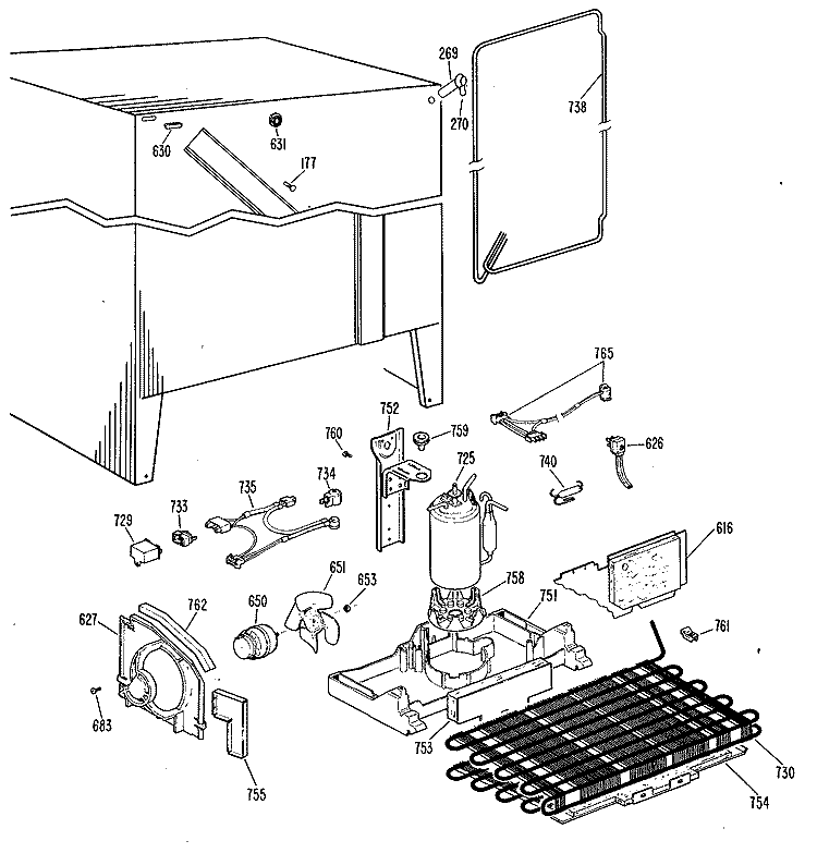 Section Diagram and Parts List for TFX24ZJF  General Electric Refrigerator