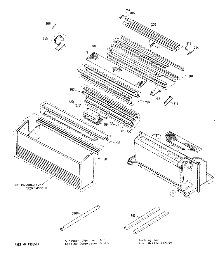 Section Diagram and Parts List for AZC112EDV1  General Electric Air Conditioner