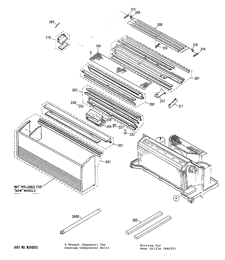 Section Diagram and Parts List for AZW312DBV1  General Electric Air Conditioner
