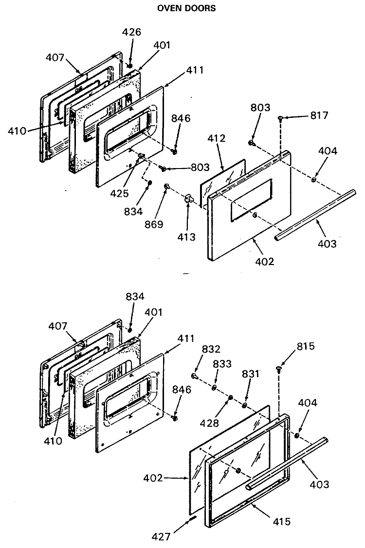 OVEN DOORS Diagram and Parts List for JGBS15GEK3  General Electric Range