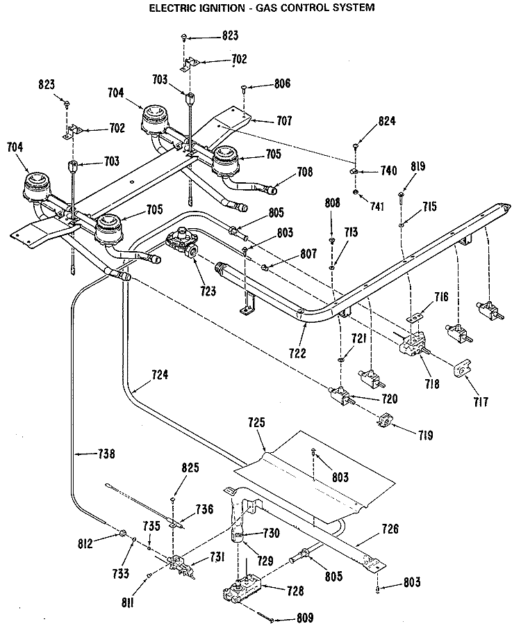 ELECTRIC IGNITION - GAS CONTROL SYSTEM Diagram and Parts List for JGBS15GEK3  General Electric Range