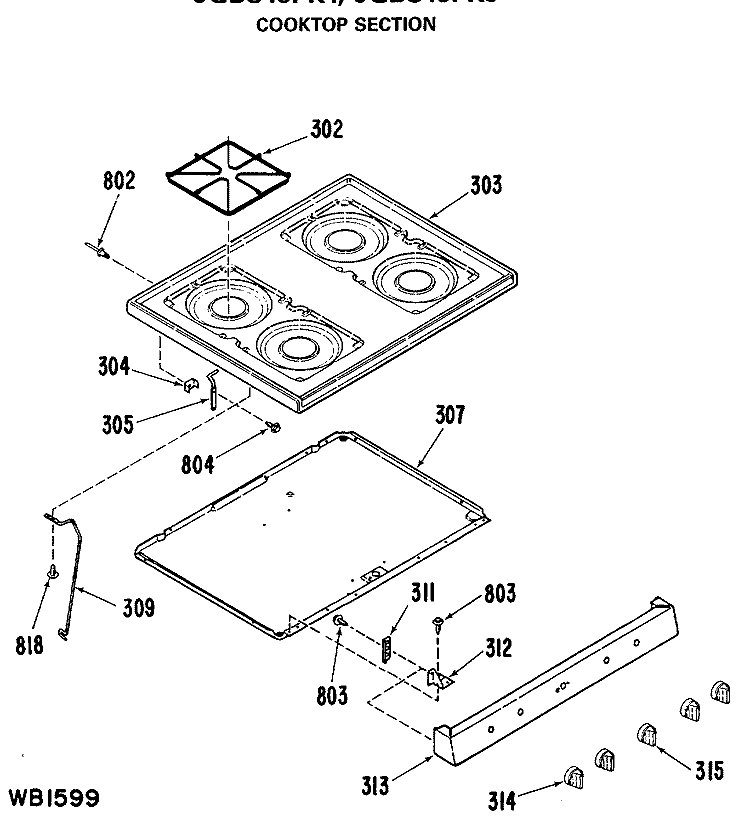 COOKTOP SECTION Diagram and Parts List for JGBS15GPK1  General Electric Range