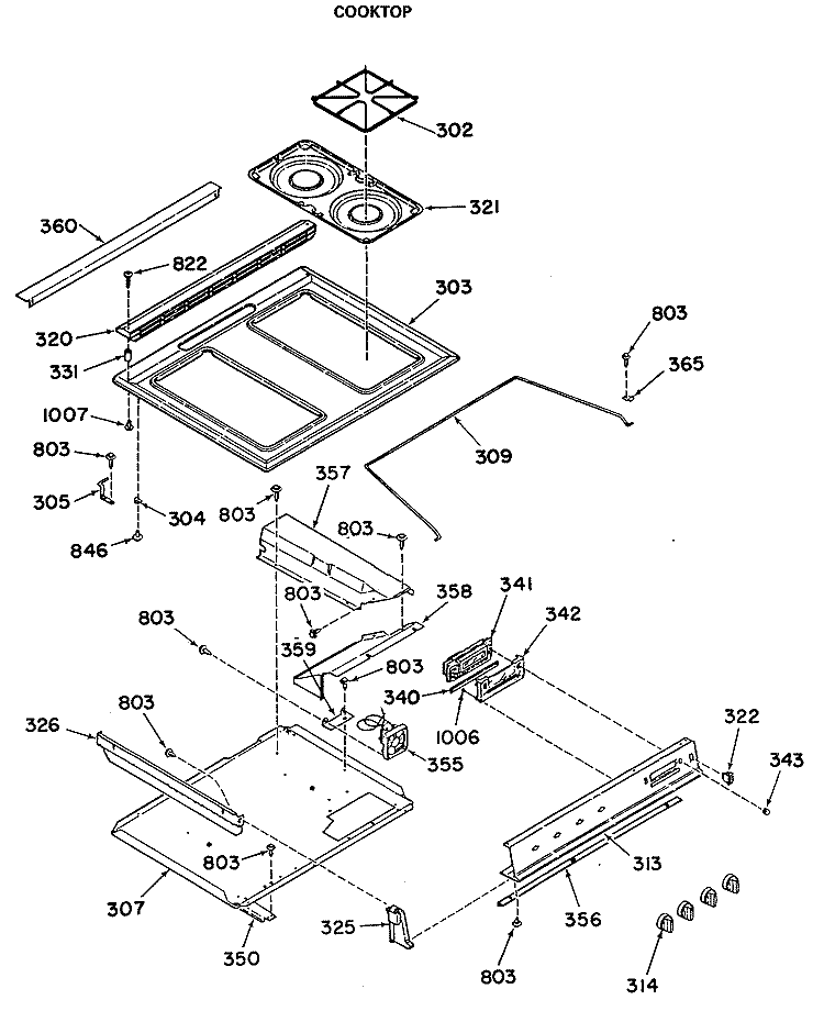COOKTOP Diagram and Parts List for JGSP10GEK2  General Electric Range