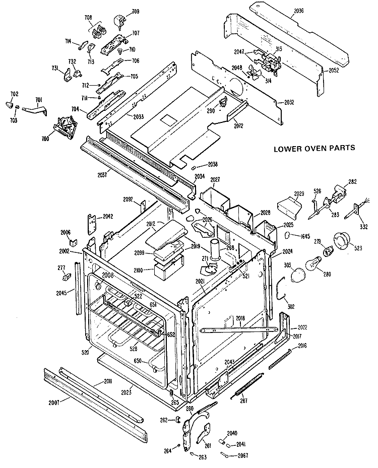LOWER OVEN PARTS Diagram and Parts List for JKP48G*K2  General Electric Wall Oven