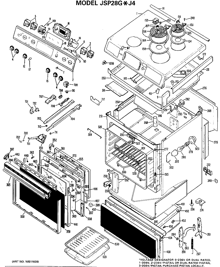Section Diagram and Parts List for JSP28G*J4  General Electric Range