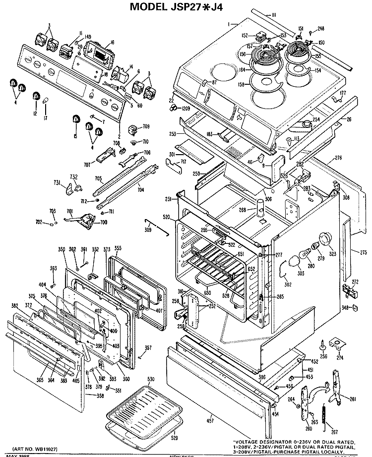 Section Diagram and Parts List for JSP27*J4  General Electric Range