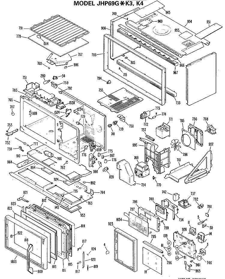 Section Diagram and Parts List for JHP69G*K3  General Electric Range