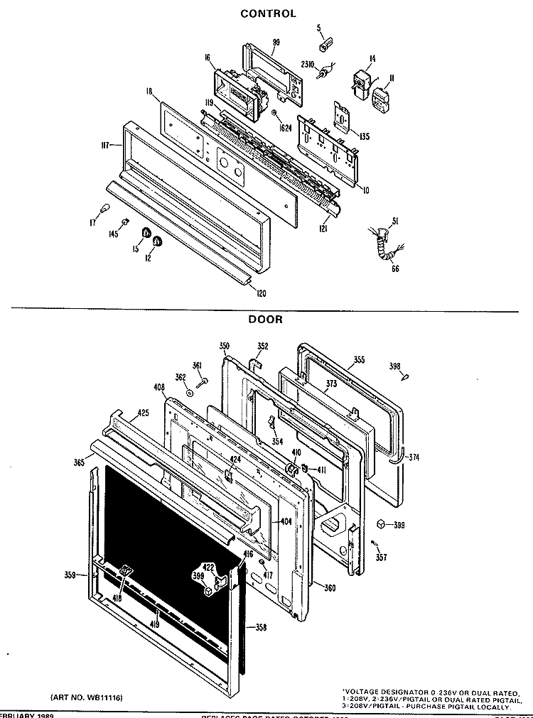 CONTROL Diagram and Parts List for JKP07G*J4  General Electric Wall Oven