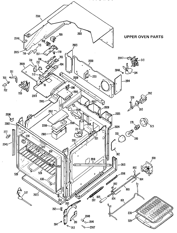 UPPER OVEN PARTS Diagram and Parts List for JKP38G*J4  General Electric Wall Oven