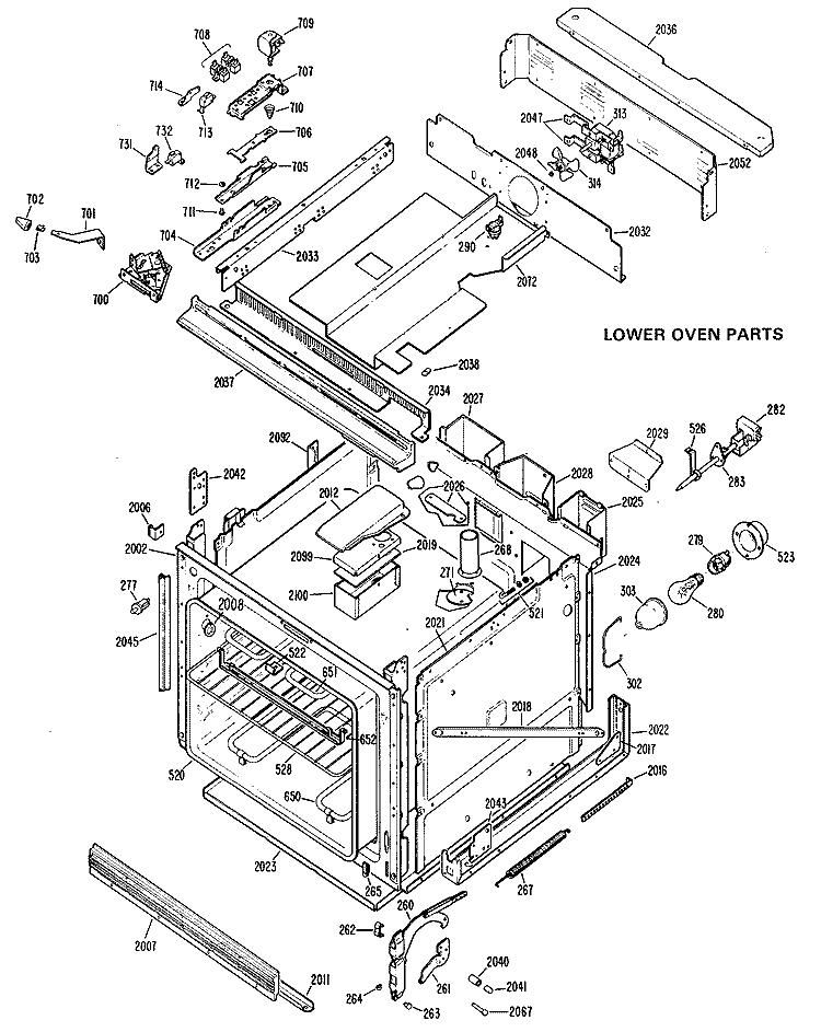 LOWER OVEN PARTS Diagram and Parts List for JKP38G*J4  General Electric Wall Oven