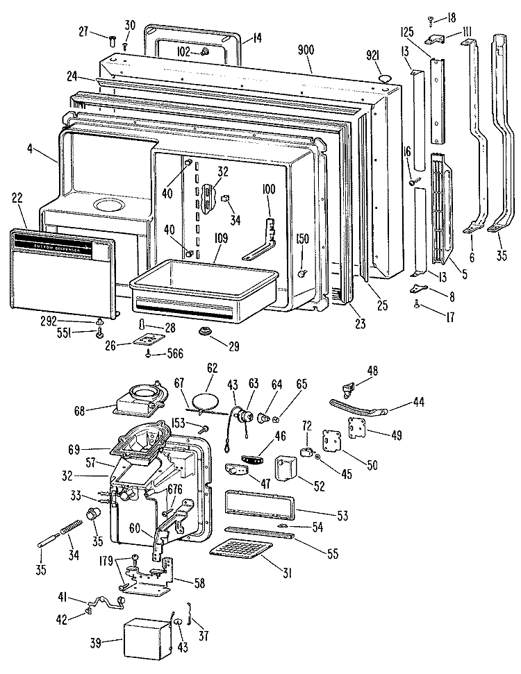 Section Diagram and Parts List for TBX25RLBR  General Electric Refrigerator