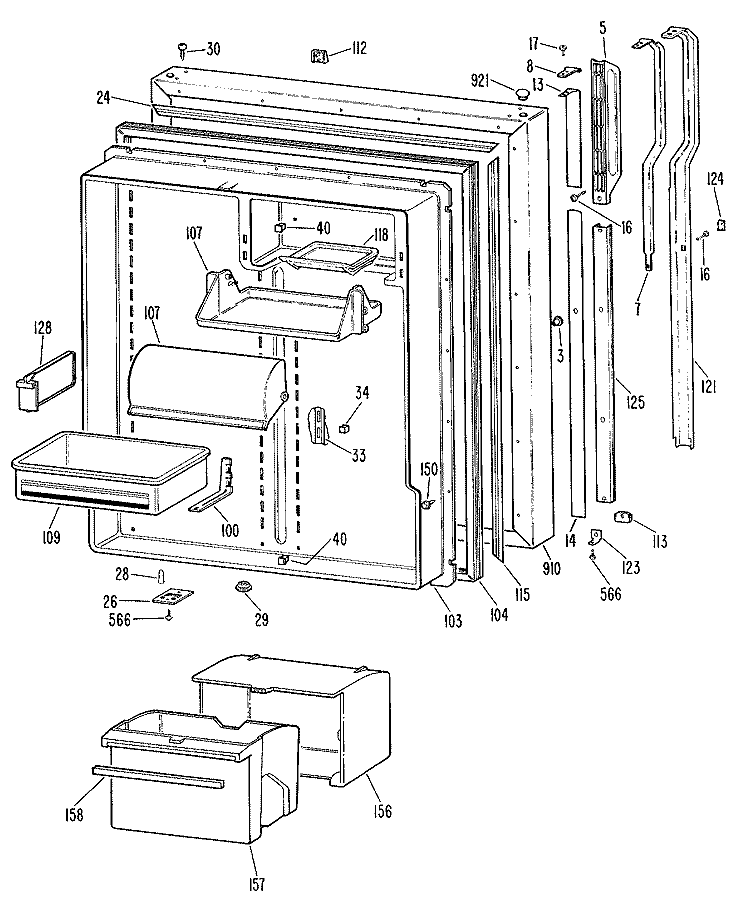 Section Diagram and Parts List for TBX25RLBR  General Electric Refrigerator