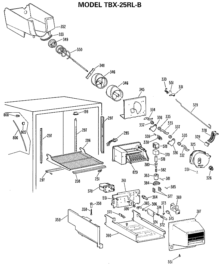 Section Diagram and Parts List for TBX25RLBR  General Electric Refrigerator