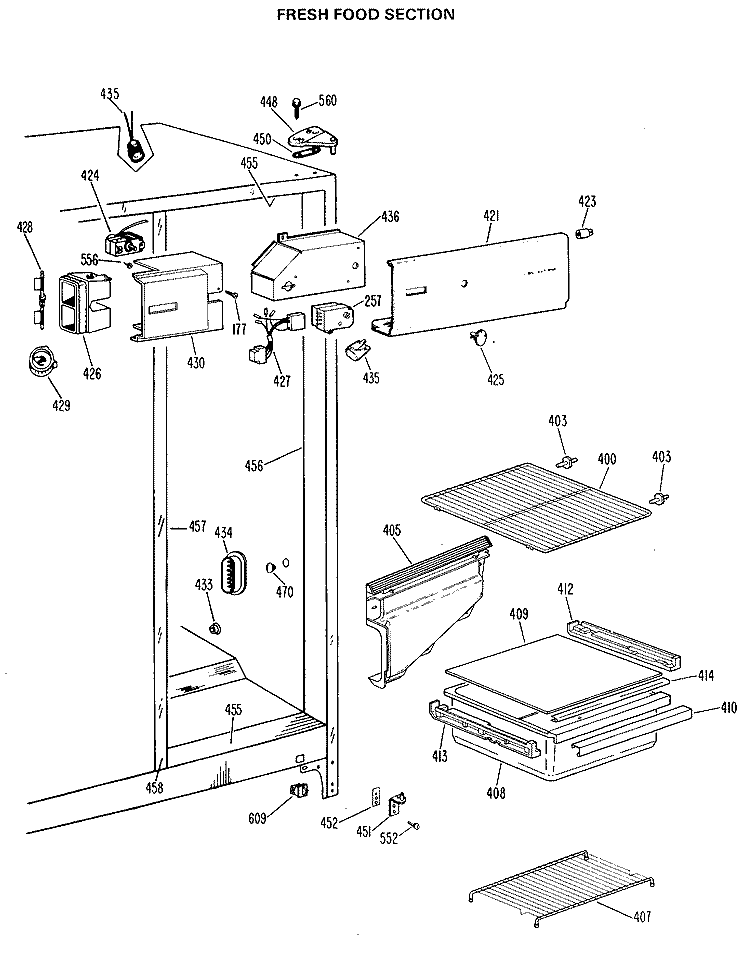 FRESH FOOD SECTION Diagram and Parts List for TFX19LKB  General Electric Refrigerator