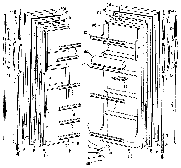 Section Diagram and Parts List for TFX20DKB  General Electric Refrigerator