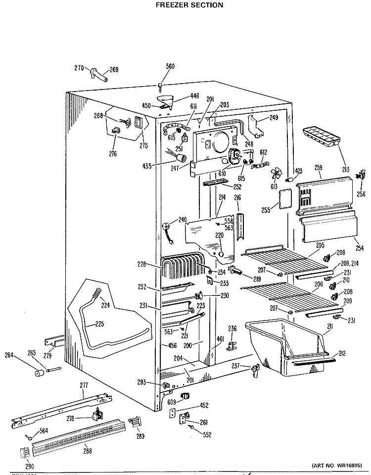 FREEZER SECTION Diagram and Parts List for TFX20DKB  General Electric Refrigerator