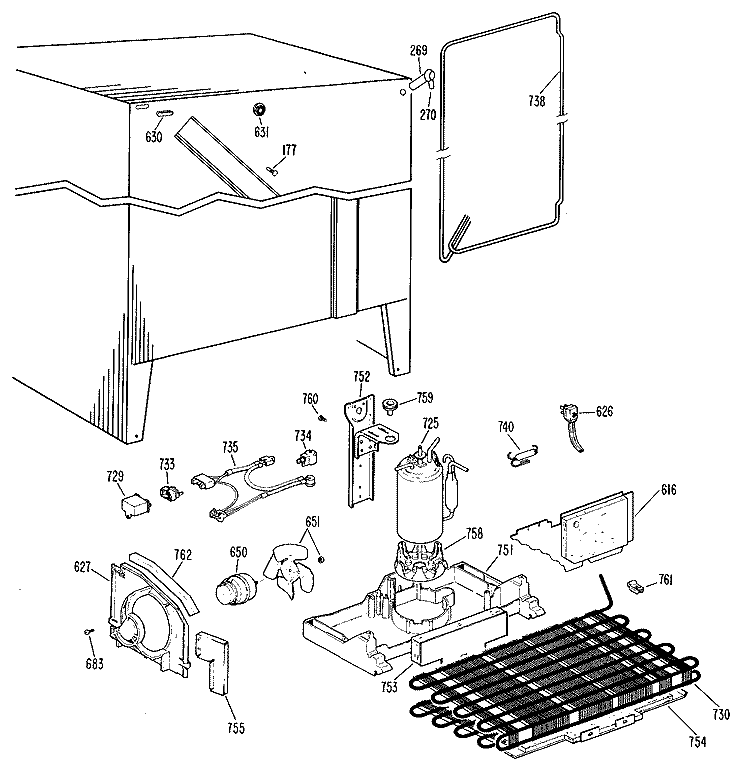 Section Diagram and Parts List for TFX20DKB  General Electric Refrigerator