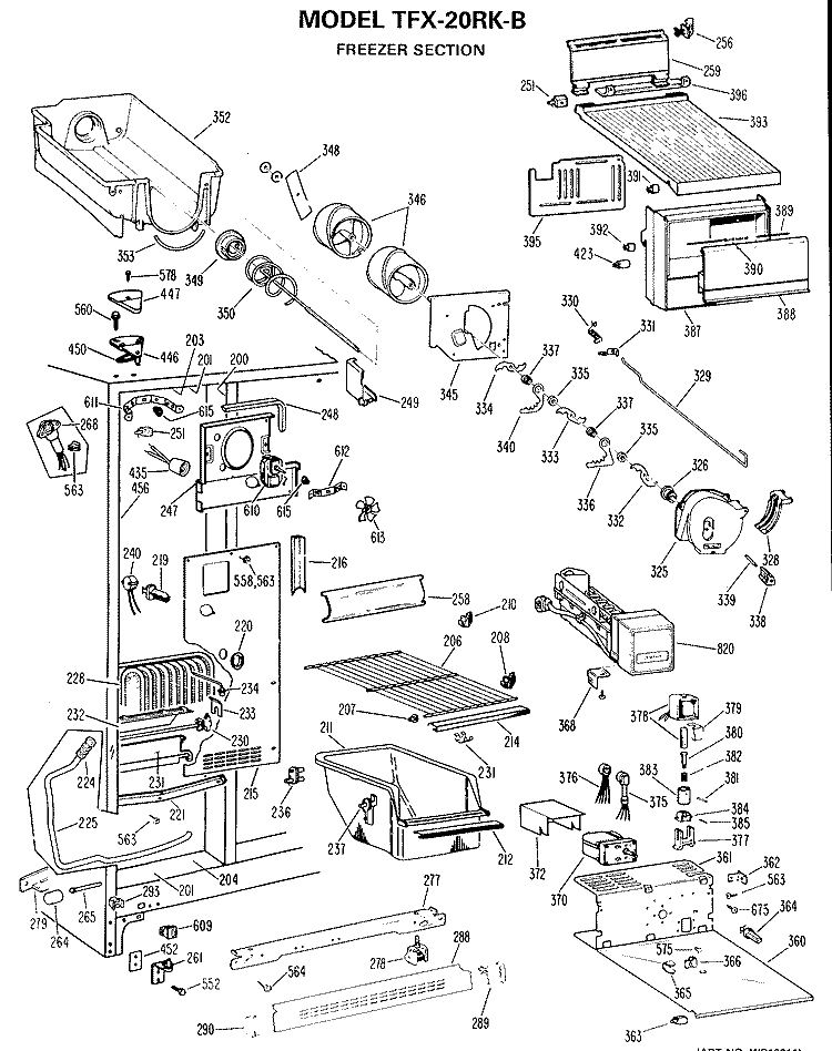 FREEZER SECTION Diagram and Parts List for TFX20RKB  General Electric Refrigerator
