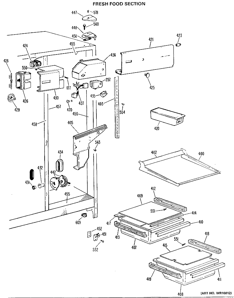 FRESH FOOD SECTION Diagram and Parts List for TFX20RKB  General Electric Refrigerator