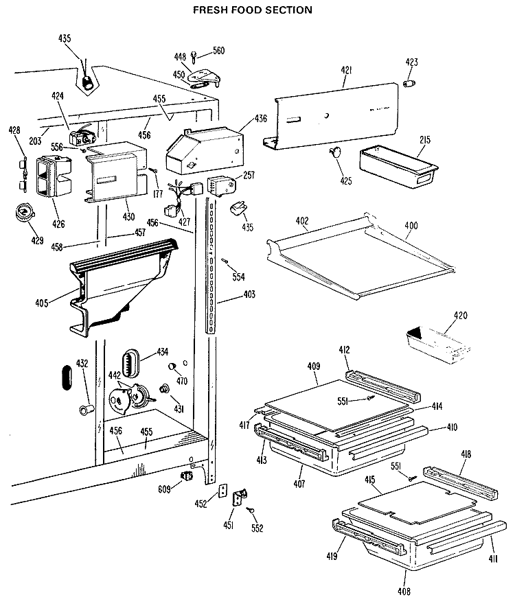 FRESH FOOD SECTION Diagram and Parts List for TFX20KKB  General Electric Refrigerator