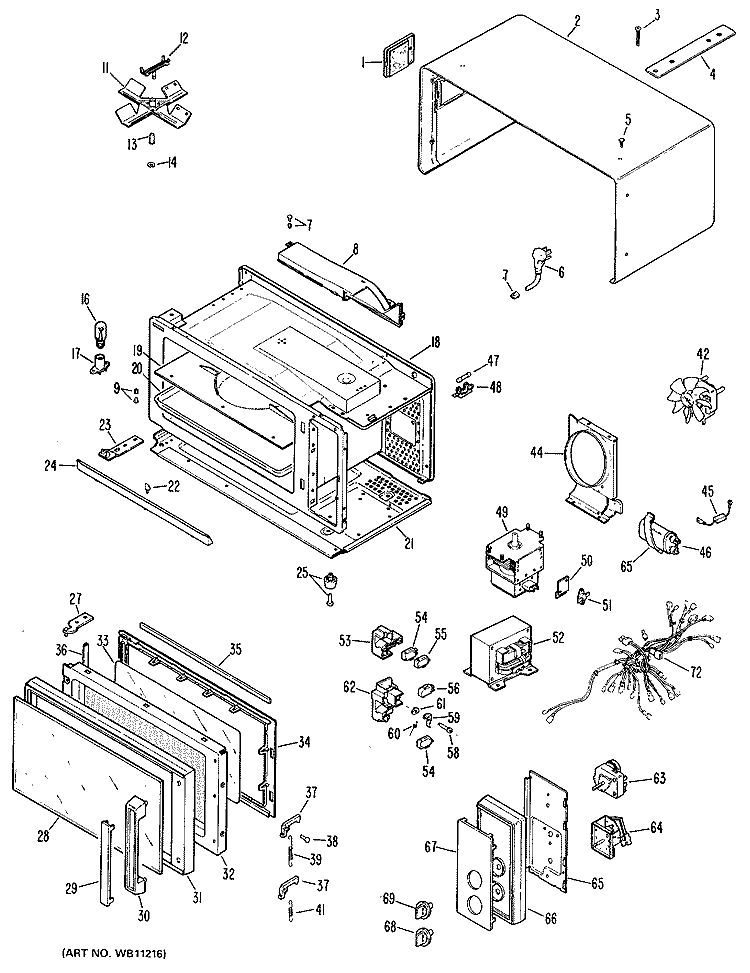 Section Diagram and Parts List for JE47H01  General Electric Microwave