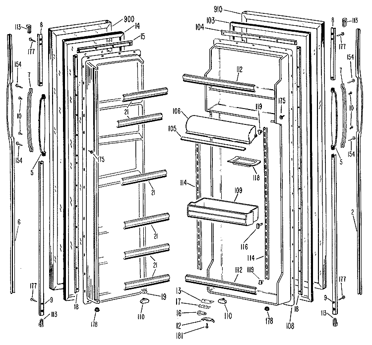 Section Diagram and Parts List for TFX22KKB  General Electric Refrigerator