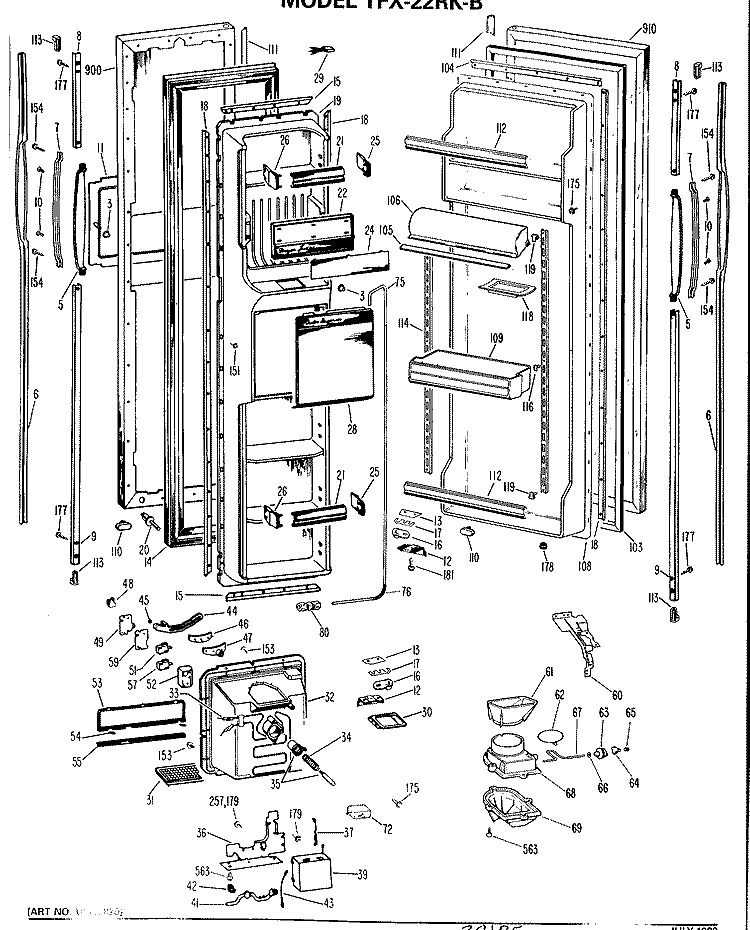 Section Diagram and Parts List for TFX22RKB  General Electric Refrigerator