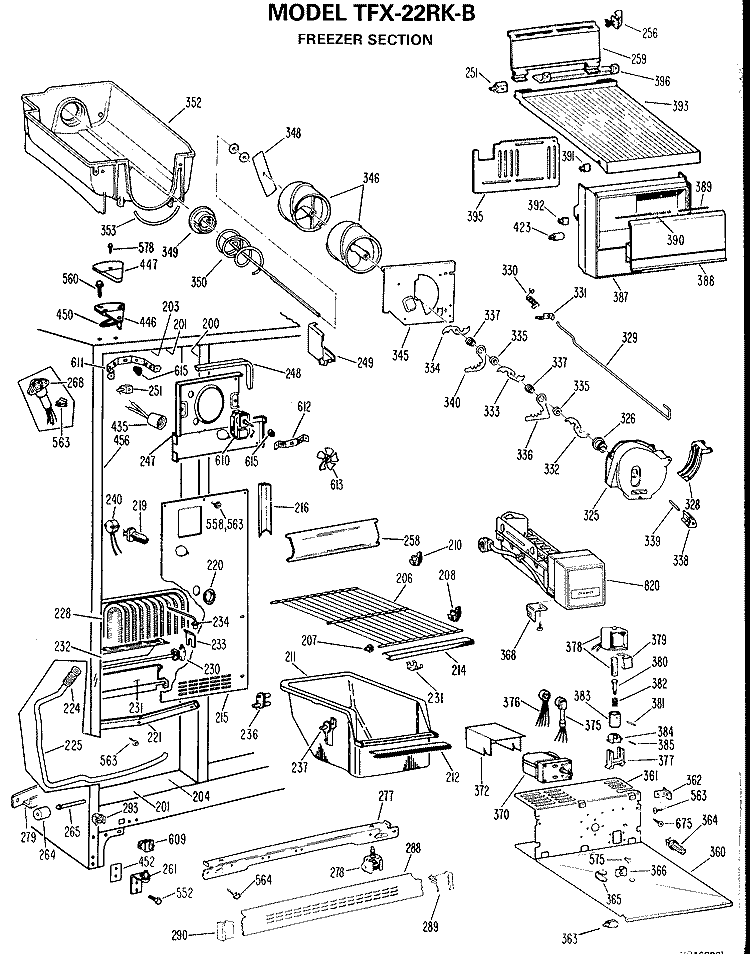 FREEZER SECTION Diagram and Parts List for TFX22RKB  General Electric Refrigerator
