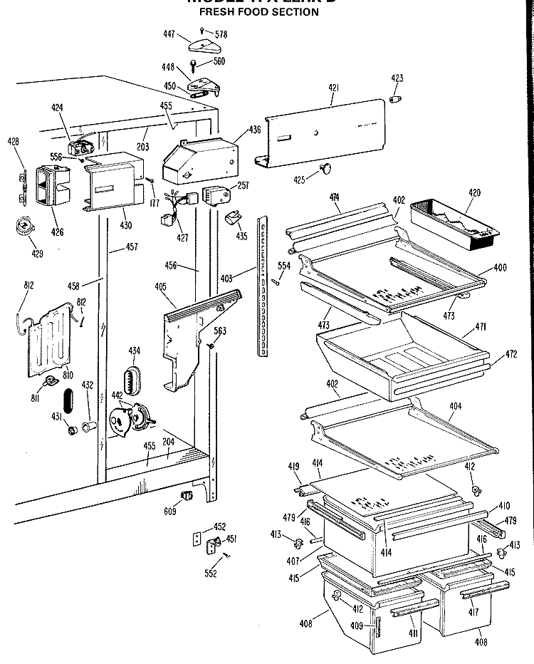 FRESH FOOD SECTION Diagram and Parts List for TFX22RKB  General Electric Refrigerator