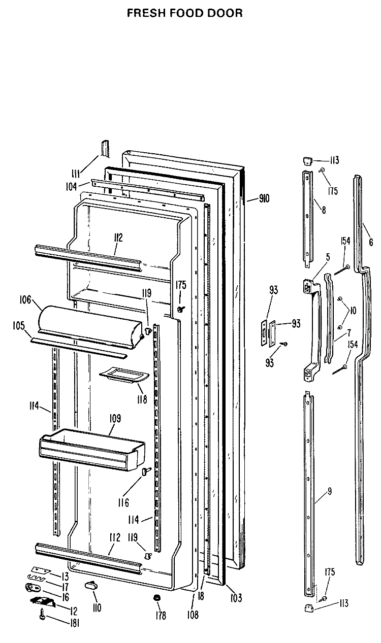 FRESH FOOD DOOR Diagram and Parts List for TFX24EKB  General Electric Refrigerator