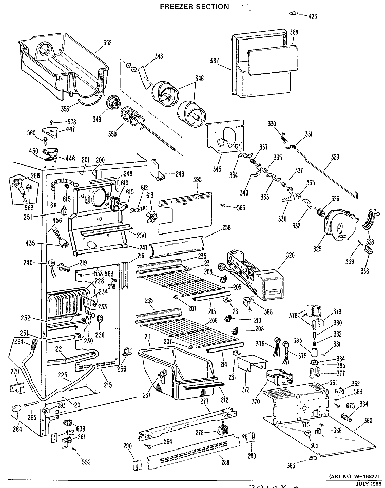 FREEZER SECTION Diagram and Parts List for TFX24EKB  General Electric Refrigerator