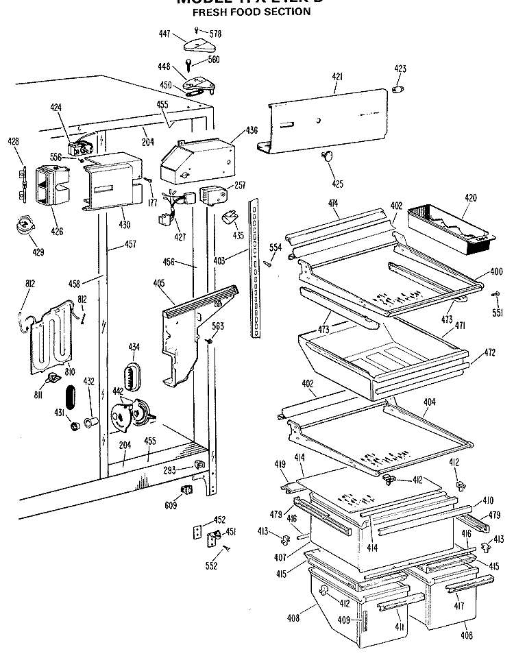 FRESH FOOD SECTION Diagram and Parts List for TFX24EKB  General Electric Refrigerator