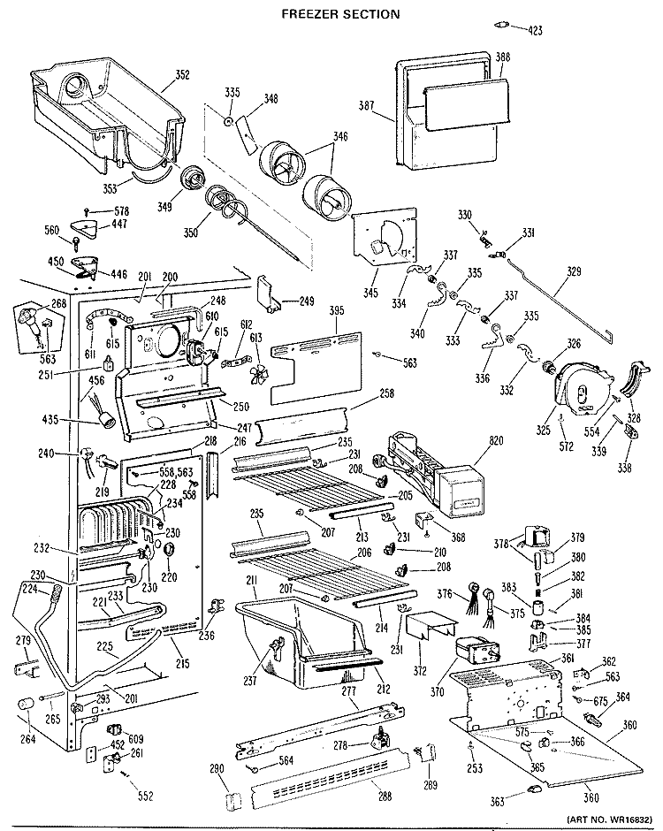 FREEZER SECTION Diagram and Parts List for TFX24FKB  General Electric Refrigerator