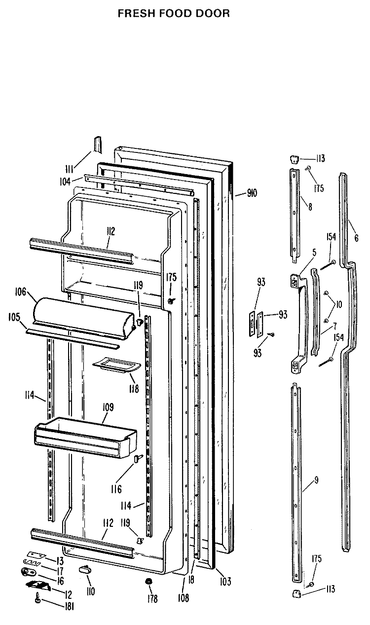 FRESH FOOD DOOR Diagram and Parts List for TFX24RKB  General Electric Refrigerator