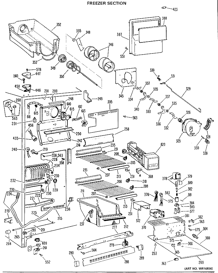 FREEZER SECTION Diagram and Parts List for TFX24RKB  General Electric Refrigerator