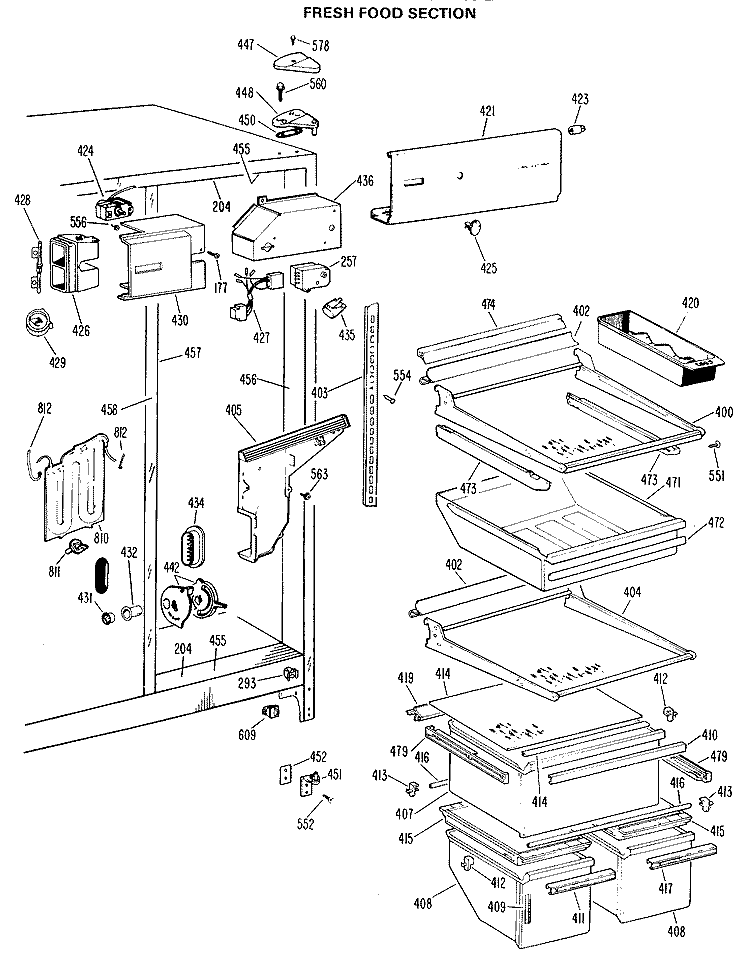 FRESH FOOD SECTION Diagram and Parts List for TFX24RKB  General Electric Refrigerator