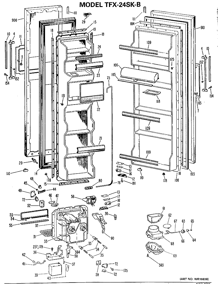 Section Diagram and Parts List for TFX24SKB  General Electric Refrigerator