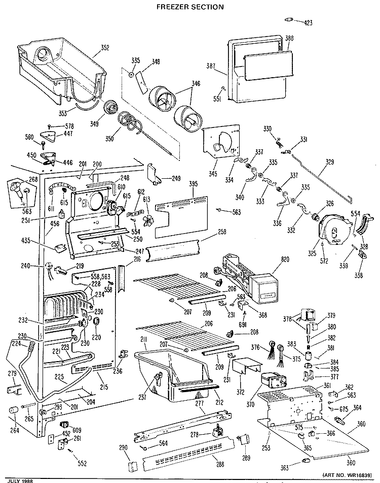 FREEZER SECTION Diagram and Parts List for TFX24SKB  General Electric Refrigerator