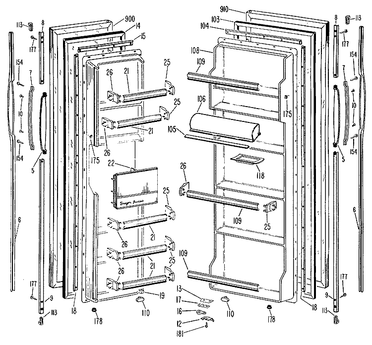 Section Diagram and Parts List for TFX24ZKB  General Electric Refrigerator
