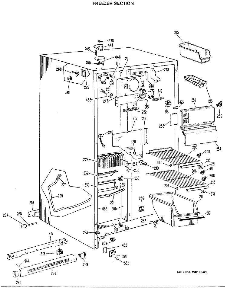 FREEZER SECTION Diagram and Parts List for TFX24ZKB  General Electric Refrigerator