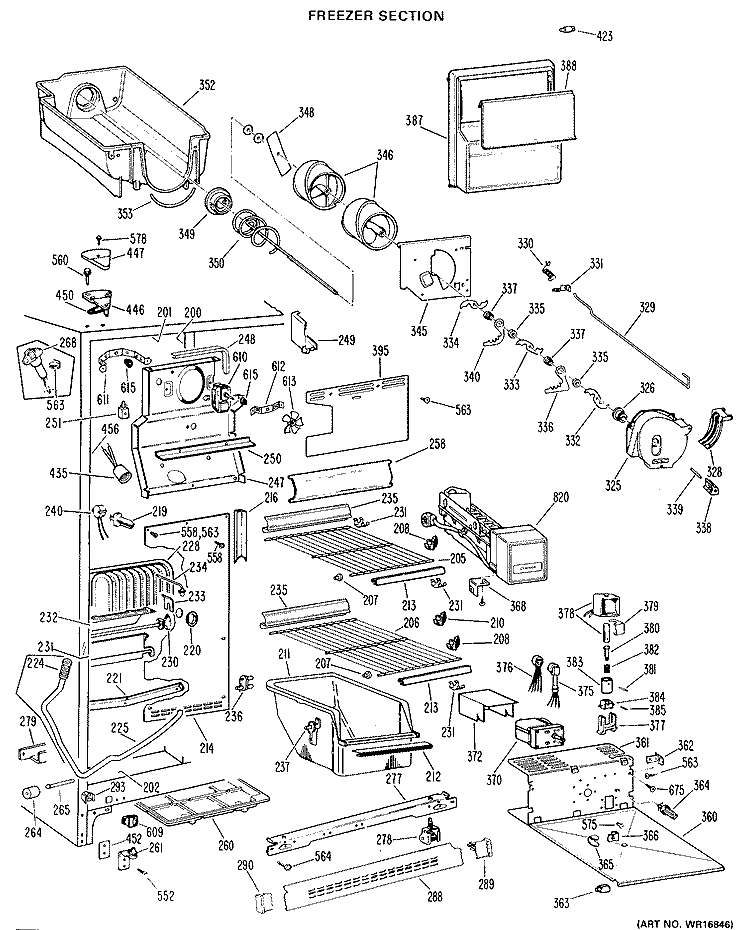 FREEZER SECTION Diagram and Parts List for TFX27EKC  General Electric Refrigerator