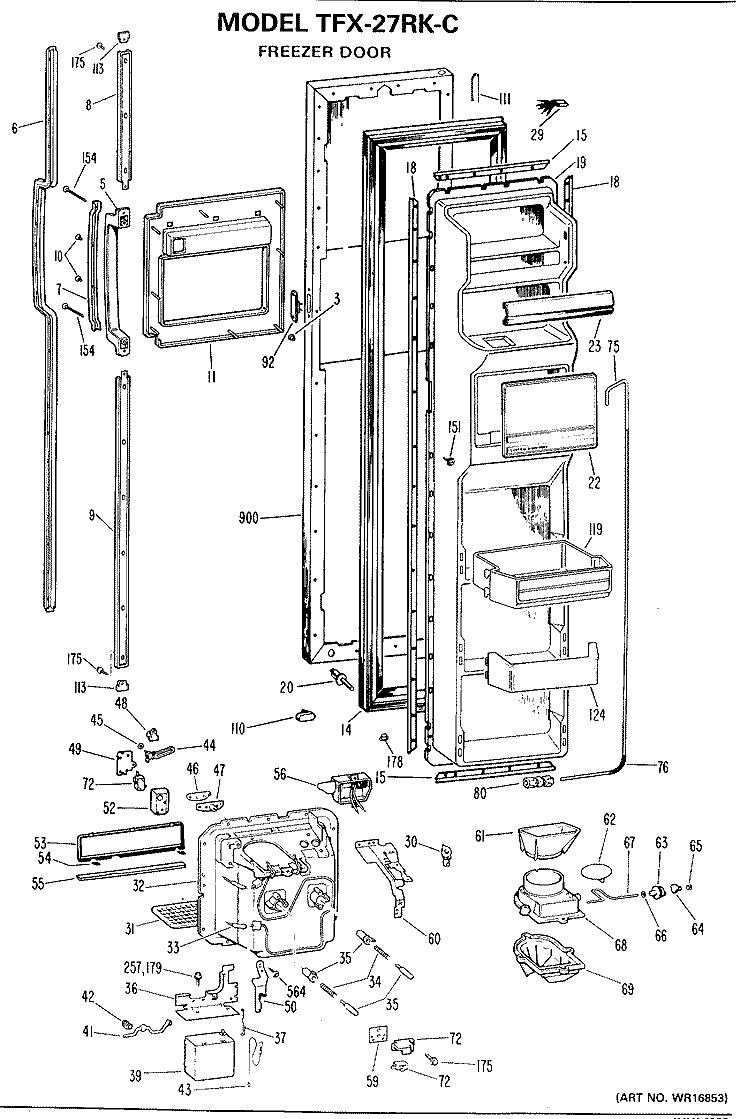FREEZER DOOR Diagram and Parts List for TFX27RKC  General Electric Refrigerator