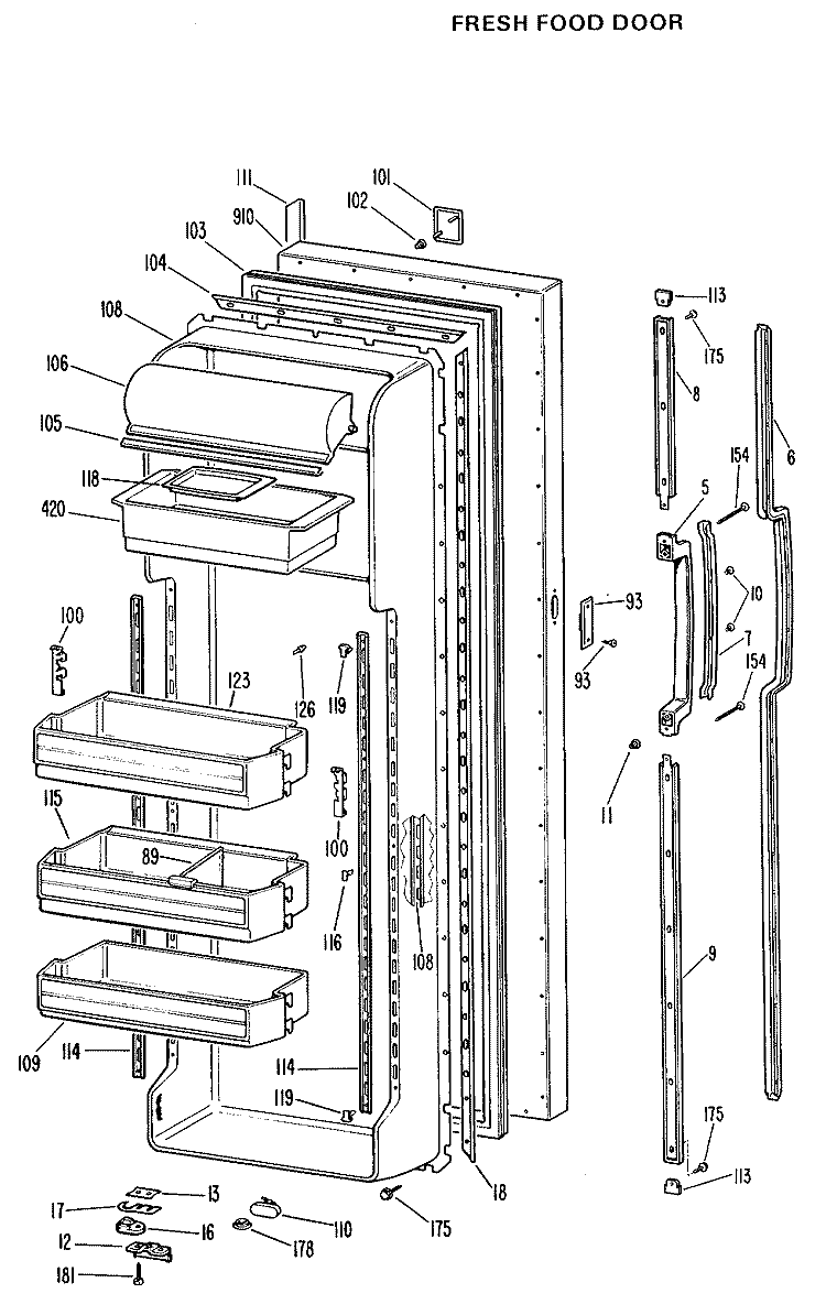 FRESH FOOD DOOR Diagram and Parts List for TFX27RKC  General Electric Refrigerator