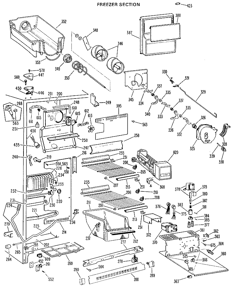 FREEZER SECTION Diagram and Parts List for TFX27RKC  General Electric Refrigerator