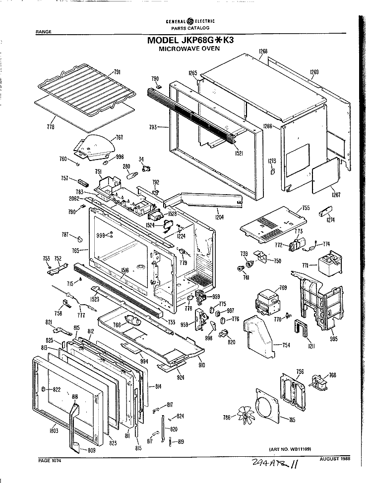 MICROWAVE OVEN Diagram and Parts List for JKP68G*K3  General Electric Microwave Oven Combo