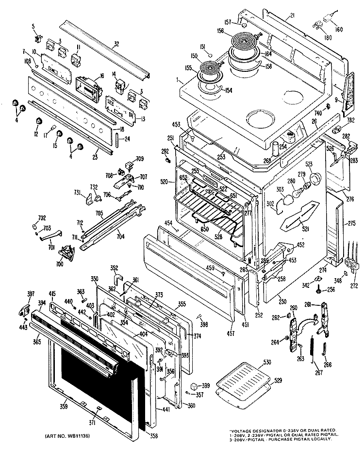Section Diagram and Parts List for JB391G*K1  General Electric Range