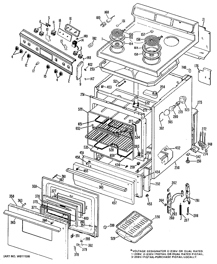 Section Diagram and Parts List for JBC26*J3  General Electric Range