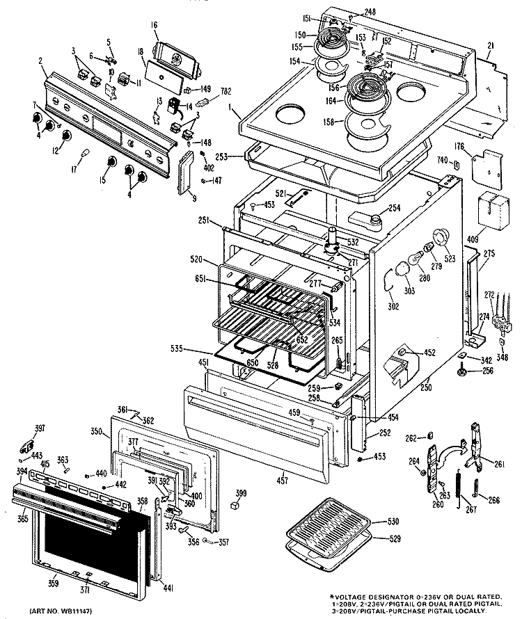 Section Diagram and Parts List for JBC16G*K1  General Electric Range