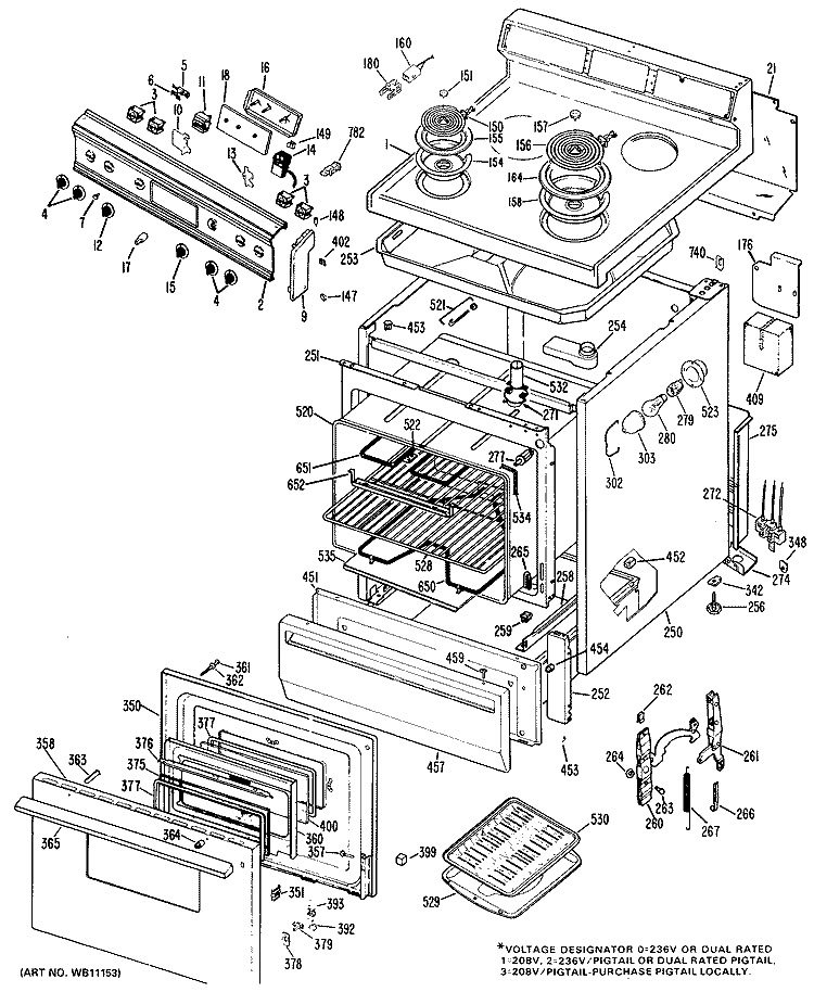 Section Diagram and Parts List for JBC26*K1  General Electric Range
